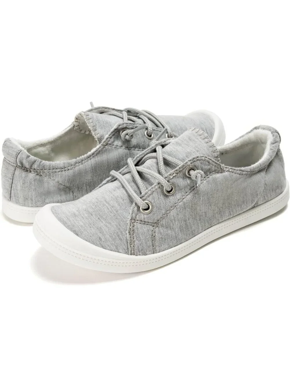 Women's Grey Canvas Comfortable Lace-Up Flat Breathable Walking Casual Sneakers